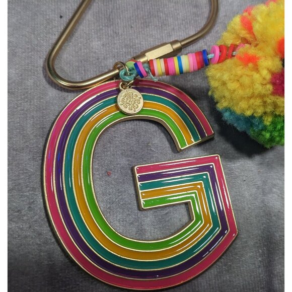 Jane Marie G Initial Rainbow Keychain With Pompom Tassel - Picture 8 of 10